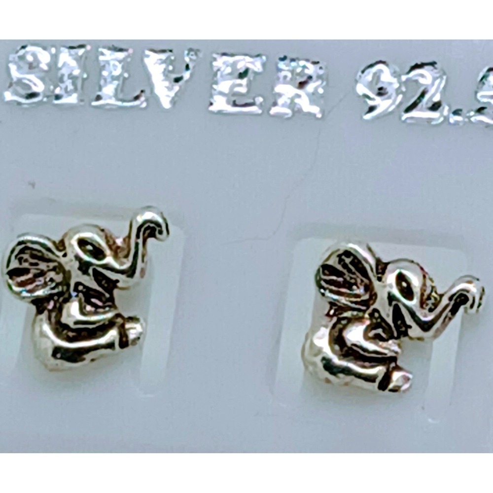 Sterling Silver 925 Elephant Stud Earrings Small Dainty Lucky Animal Jewelry